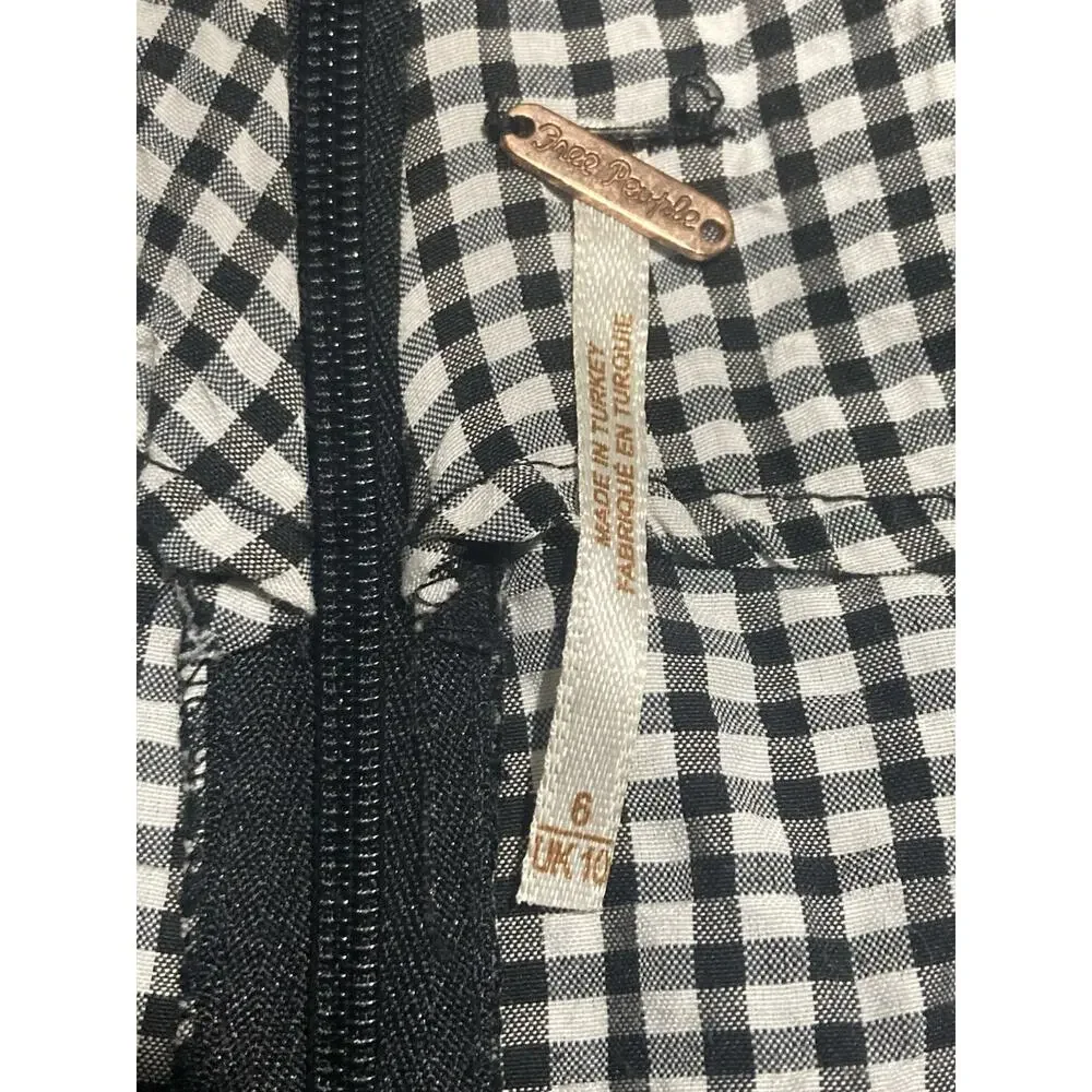 Free People Pants Womens Size 6 Black White Plaid Tie Waist High Waisted Gingham